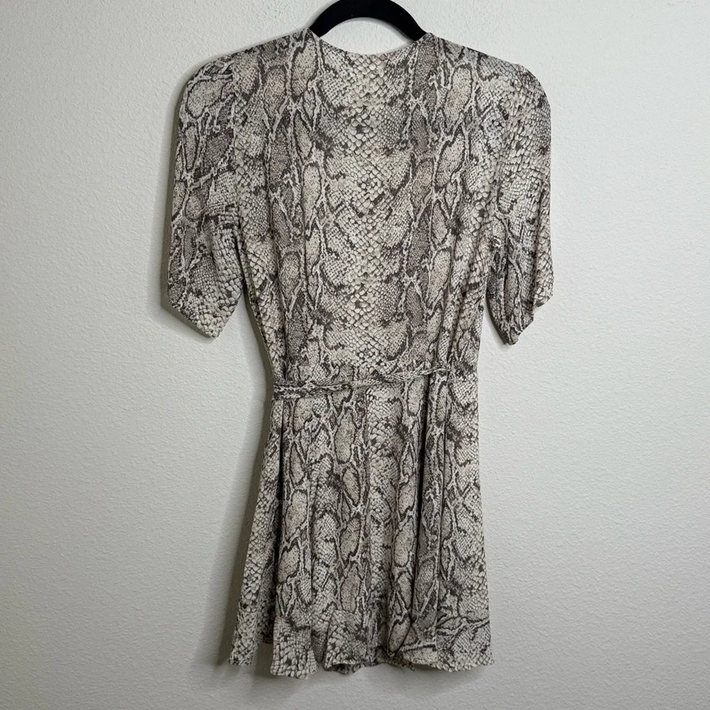 Reformation Monica Wrap Mini Dress Python Snake Print Size Medium PTP-18” - Picture 3 of 16